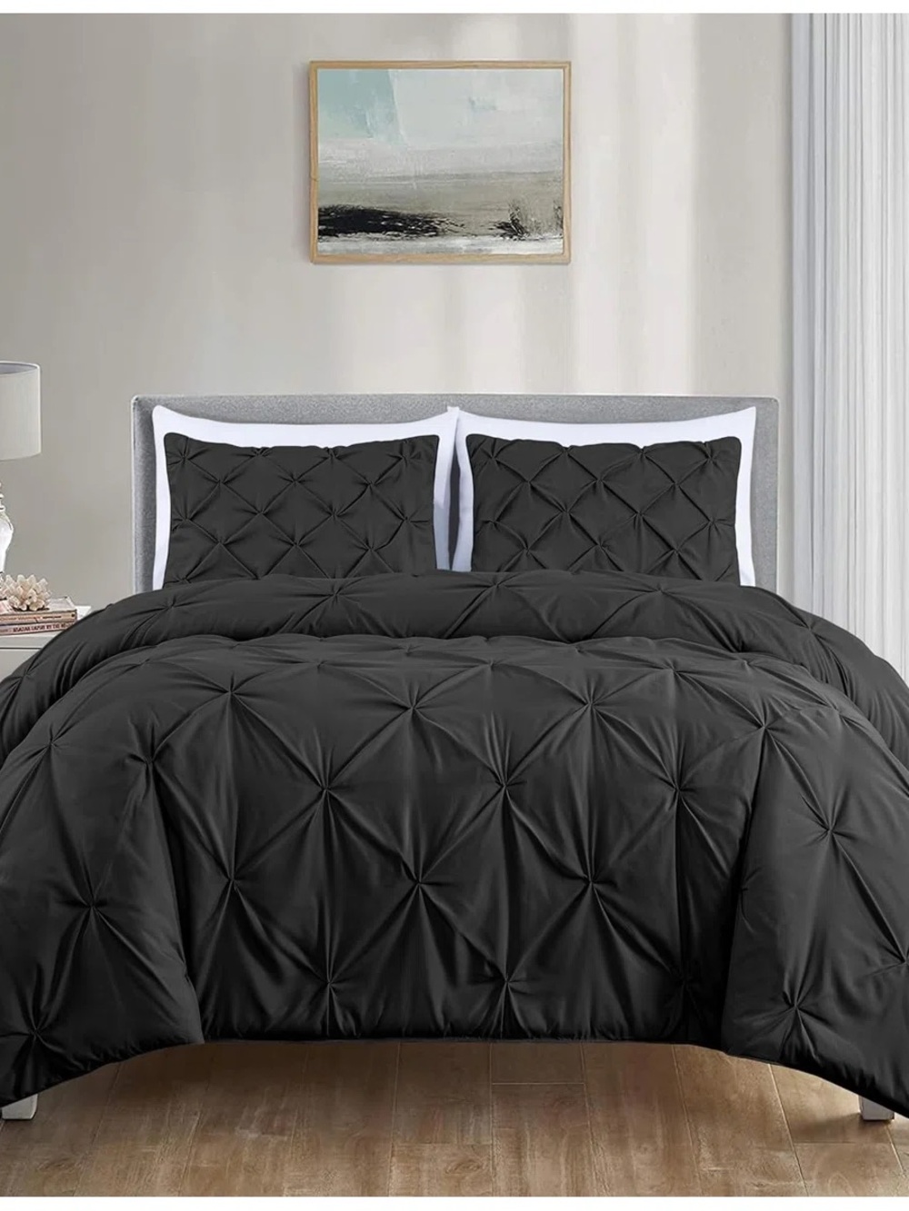 Black Pinch-Pleat Duvet Queen Set -